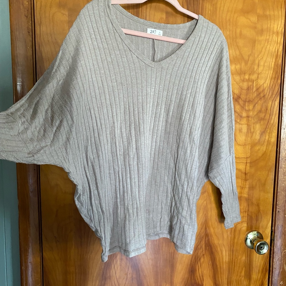 Beige Bat Sleeve Maurices 24/7 Ribbed Knit Long Sleeve